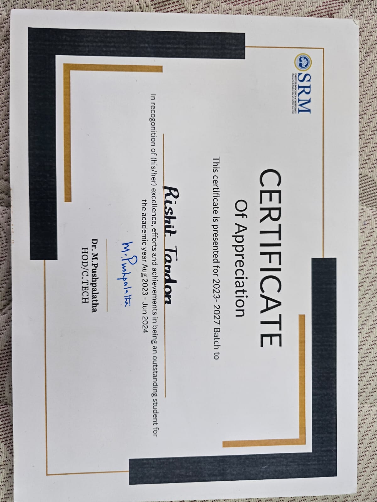 Outstanding Student of 1st year